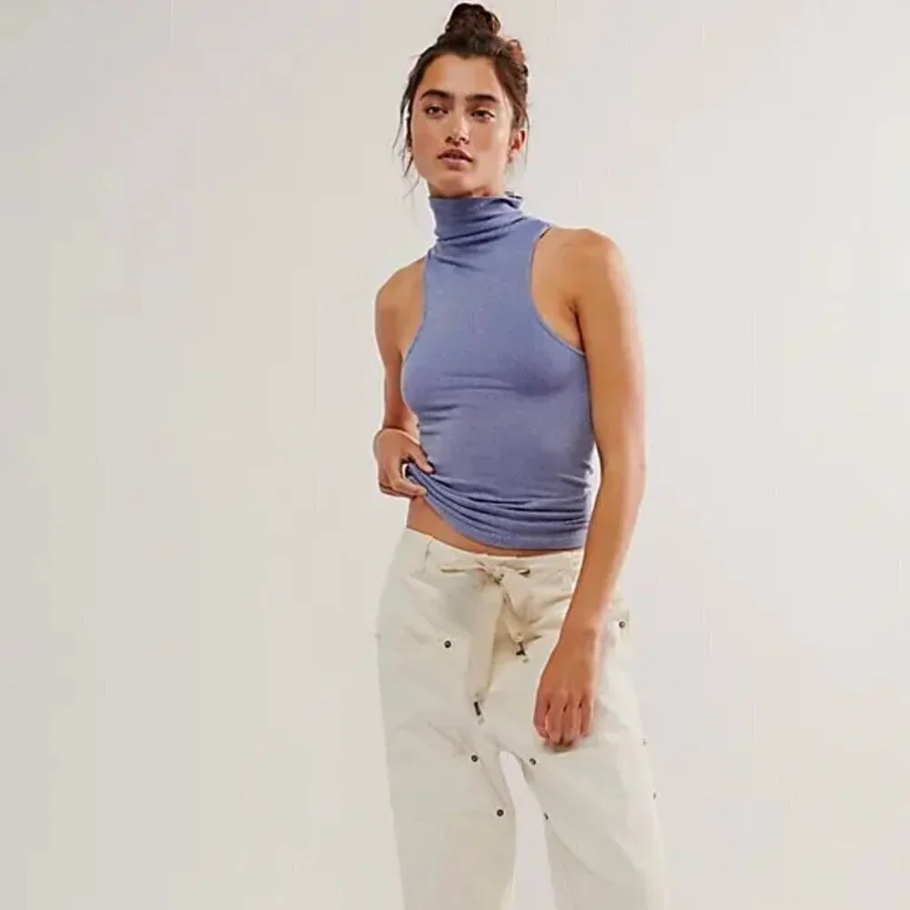 NWT Free People Intimately Always Ready Seamless Blue Turtleneck Tank
